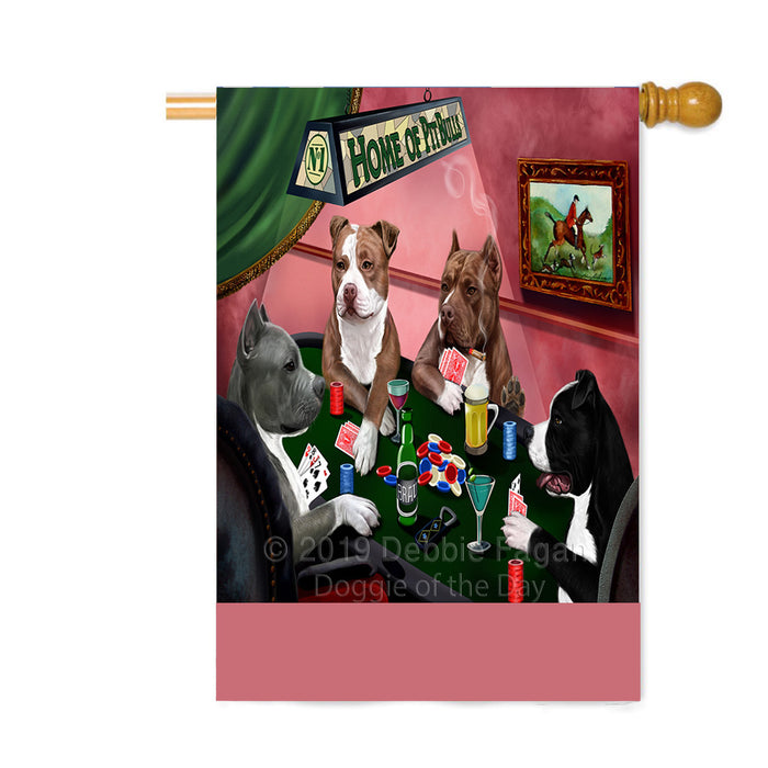 Personalized Home of Pit Bull Dogs Four Dogs Playing Poker Custom House Flag FLG-DOTD-A60340
