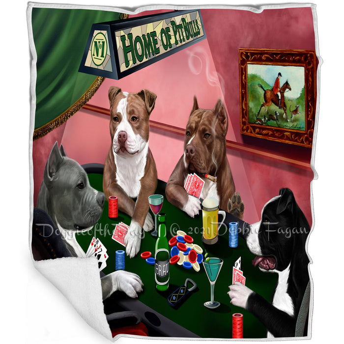 Home of Pit Bull 4 Dogs Playing Poker Blanket
