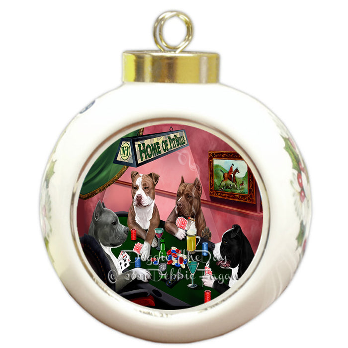 Home of Poker Playing Pit Bull Dogs Round Ball Christmas Ornament Pet Decorative Hanging Ornaments for Christmas X-mas Tree Decorations - 3" Round Ceramic Ornament