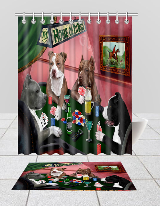 Home of  Pit Bull Dogs Playing Poker Bath Mat and Shower Curtain Combo