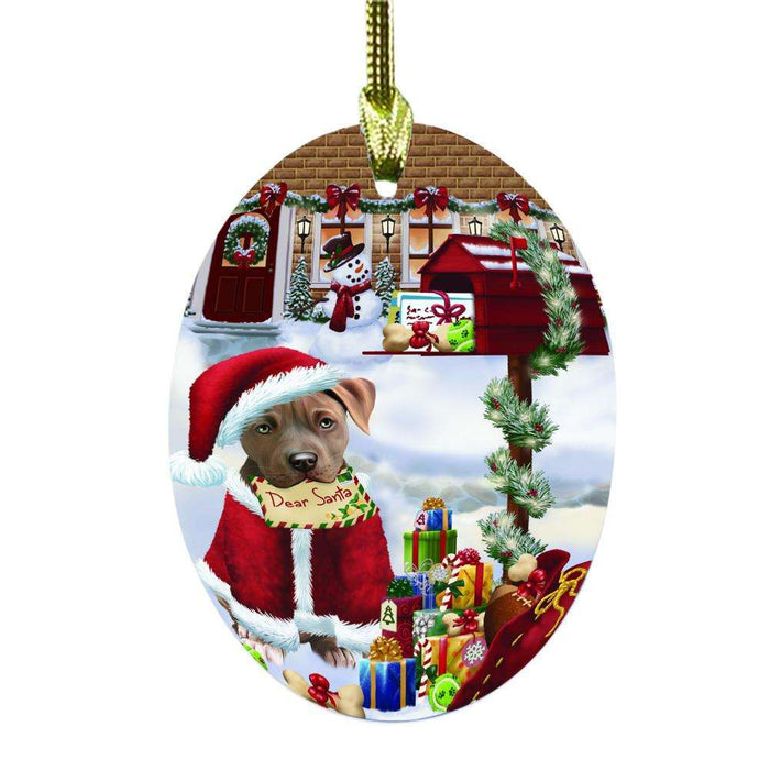 Pit Bull Dog Dear Santa Letter Christmas Holiday Mailbox Oval Glass Christmas Ornament OGOR49069