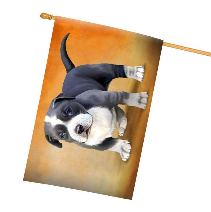 Pit Bull Puppies Blue Dog All Weather House Flag