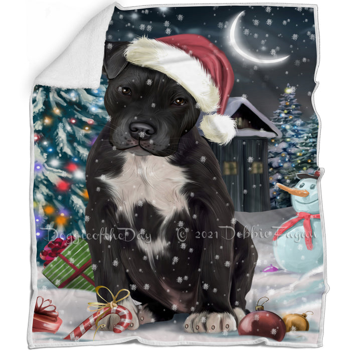 Have a Holly Jolly Christmas Pit Bull Dog in Holiday Background Blanket D107