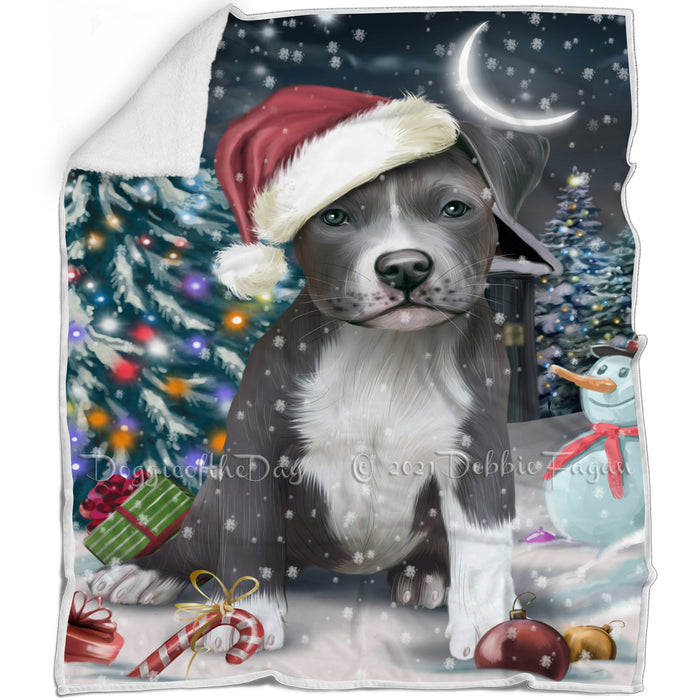 Have a Holly Jolly Christmas Pit Bull Dog in Holiday Background Blanket D108