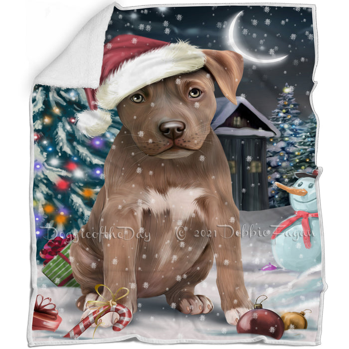 Have a Holly Jolly Christmas Pit Bull Dog in Holiday Background Blanket D109