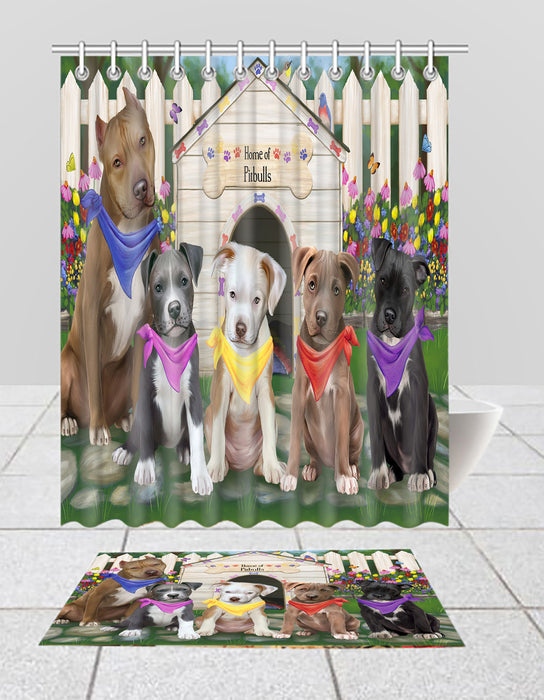 Spring Dog House Pit Bull Dogs Bath Mat and Shower Curtain Combo