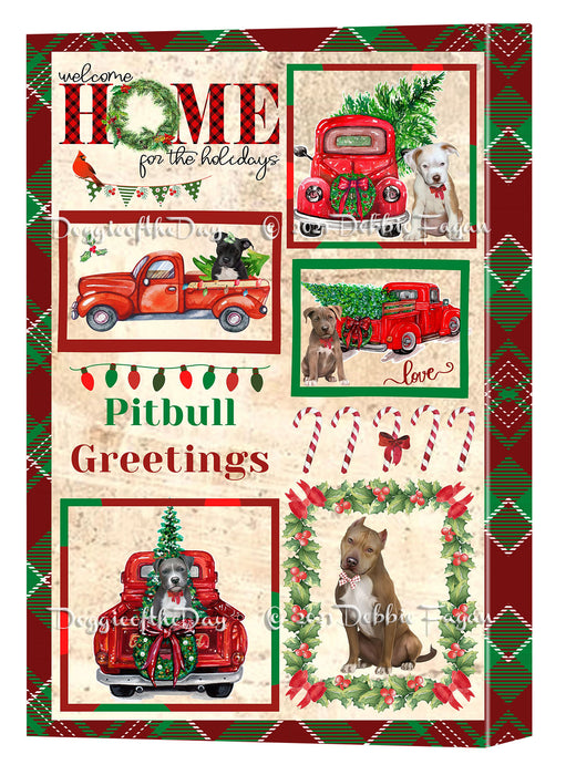 Welcome Home for Christmas Holidays Pitbull Dogs Canvas Wall Art Decor - Premium Quality Canvas Wall Art for Living Room Bedroom Home Office Decor Ready to Hang CVS149750