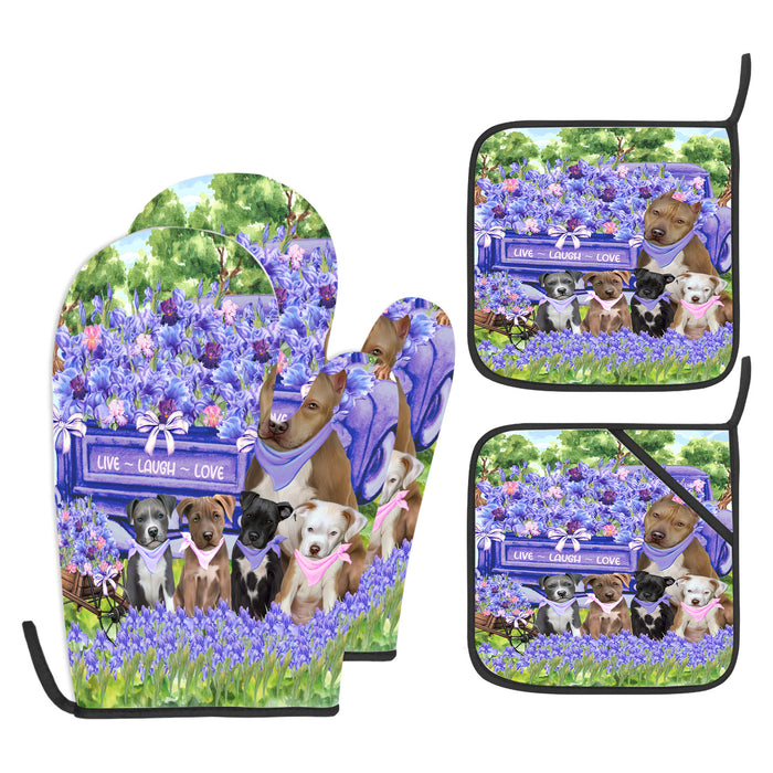 Pit Bull Oven Mitts and Pot Holder, Explore a Variety of Designs, Custom, Kitchen Gloves for Cooking with Potholders, Personalized, Dog and Pet Lovers Gift