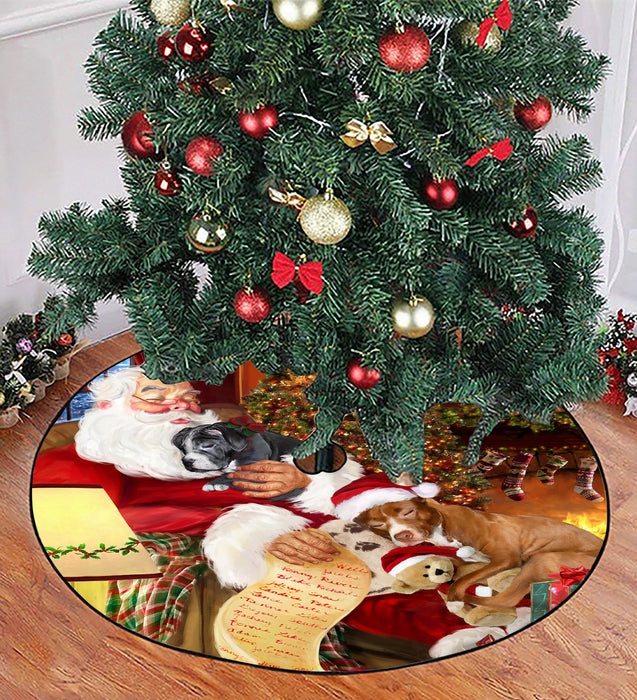 Santa Sleeping with Pit Bull Dogs Christmas Tree Skirt