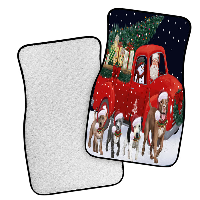 Christmas Express Delivery Red Truck Running Pitbull Dogs Polyester Anti-Slip Vehicle Carpet Car Floor Mats  CFM49531