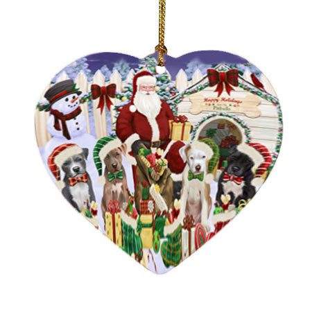 Happy Holidays Christmas Pit bulls Dog House Gathering Heart Christmas Ornament HPORA58510