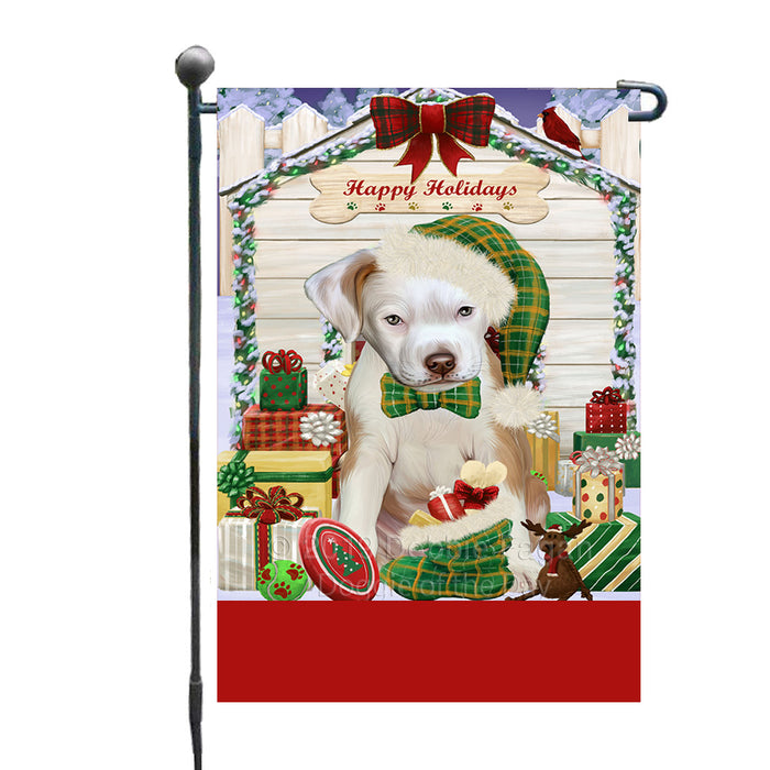 Personalized Happy Holidays Christmas Pit Bull Dog House with Presents Custom Garden Flags GFLG-DOTD-A59350