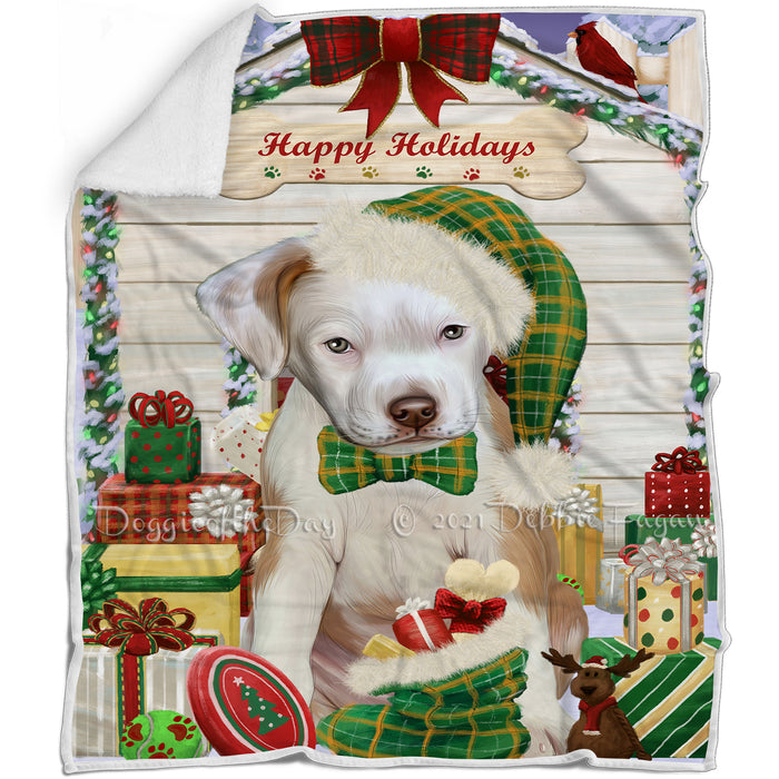 Happy Holidays Christmas Pit Bull Dog House With Presents Blanket BLNKT85800