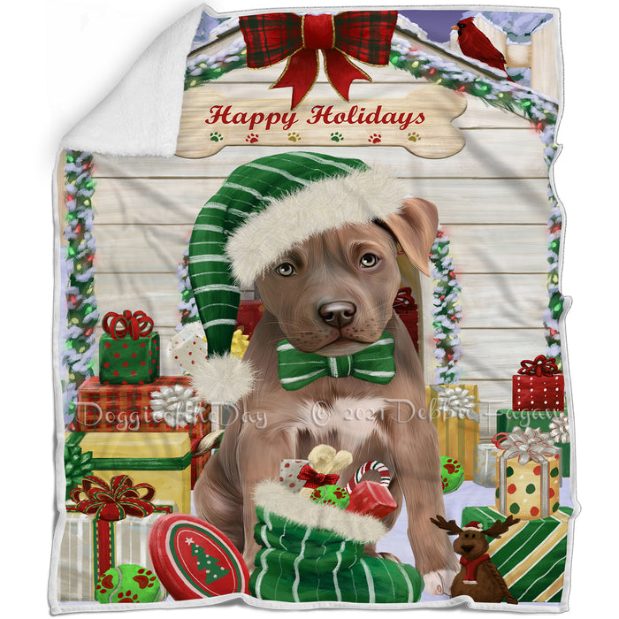 Happy Holidays Christmas Pit Bull Dog House With Presents Blanket BLNKT85809