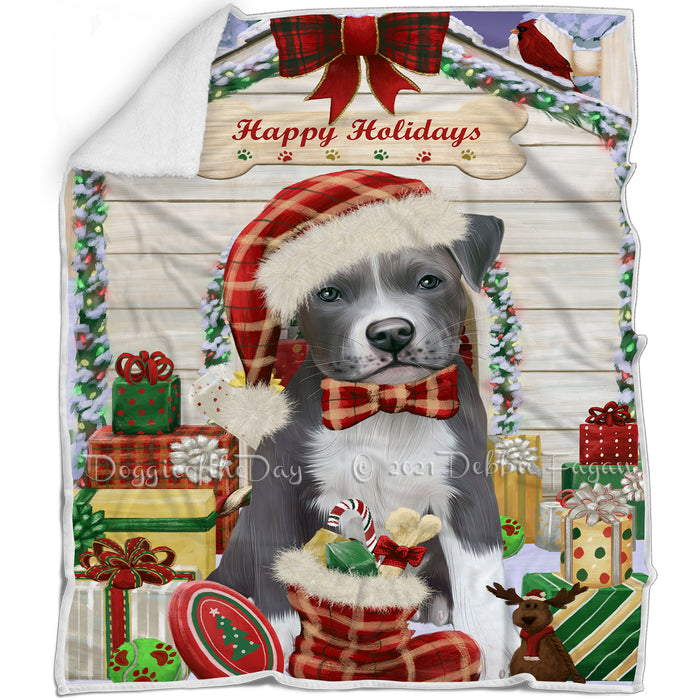 Happy Holidays Christmas Pit Bull Dog House With Presents Blanket BLNKT85818