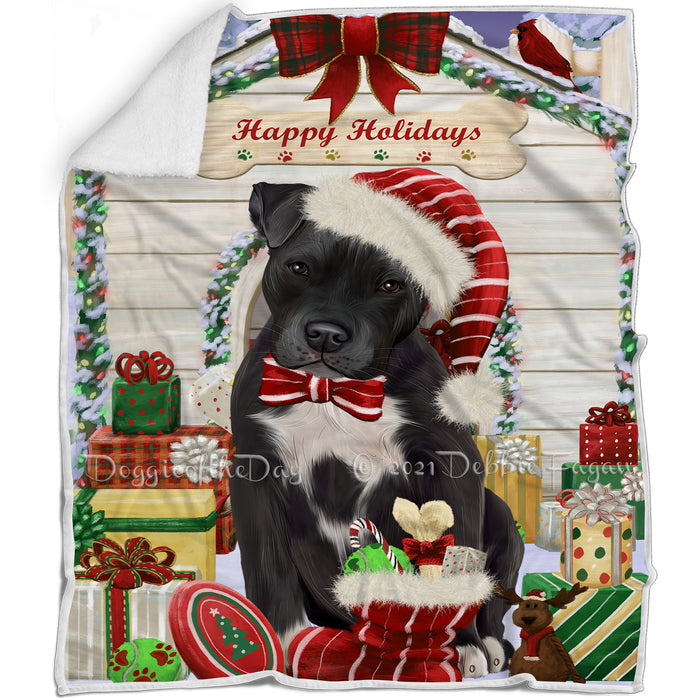 Happy Holidays Christmas Pit Bull Dog House With Presents Blanket BLNKT85827