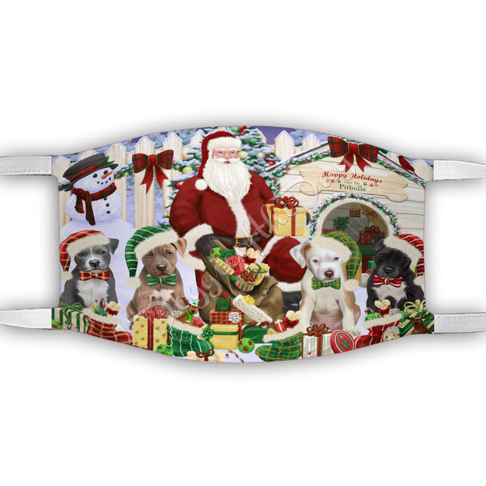 Happy Holidays Christmas Pitbull Dogs House Gathering Face Mask FM48268