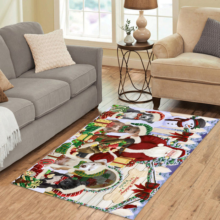 Happy Holidays Christma Pit Bull Dogs House Gathering Area Rug