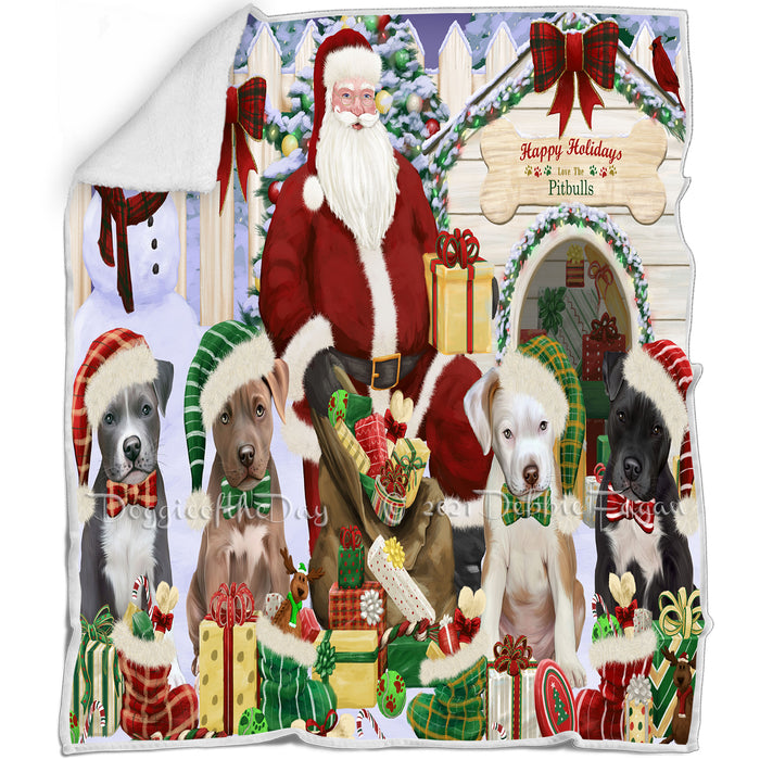 Happy Holidays Christmas Pit bulls Dog House Gathering Blanket BLNKT85557