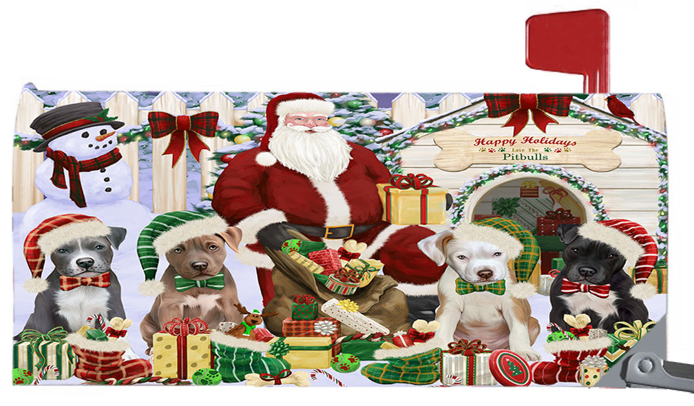 Happy Holidays Christmas Pitbull Dogs House Gathering 6.5 x 19 Inches Magnetic Mailbox Cover Post Box Cover Wraps Garden Yard Décor MBC48832