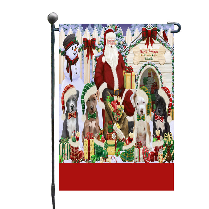 Personalized Happy Holidays Christmas Pit Bull Dogs House Gathering Custom Garden Flags GFLG-DOTD-A58543