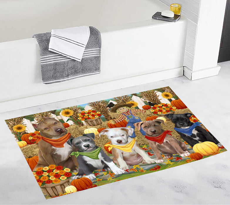 Fall Festive Harvest Time Gathering Pit Bull Dogs Bath Mat