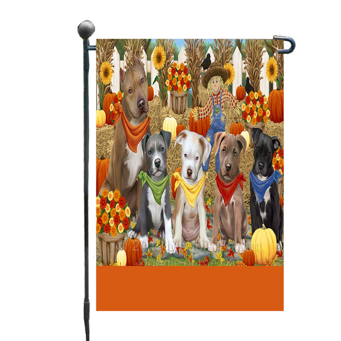 Personalized Fall Festive Gathering Pit Bull Dogs with Pumpkins Custom Garden Flags GFLG-DOTD-A61994