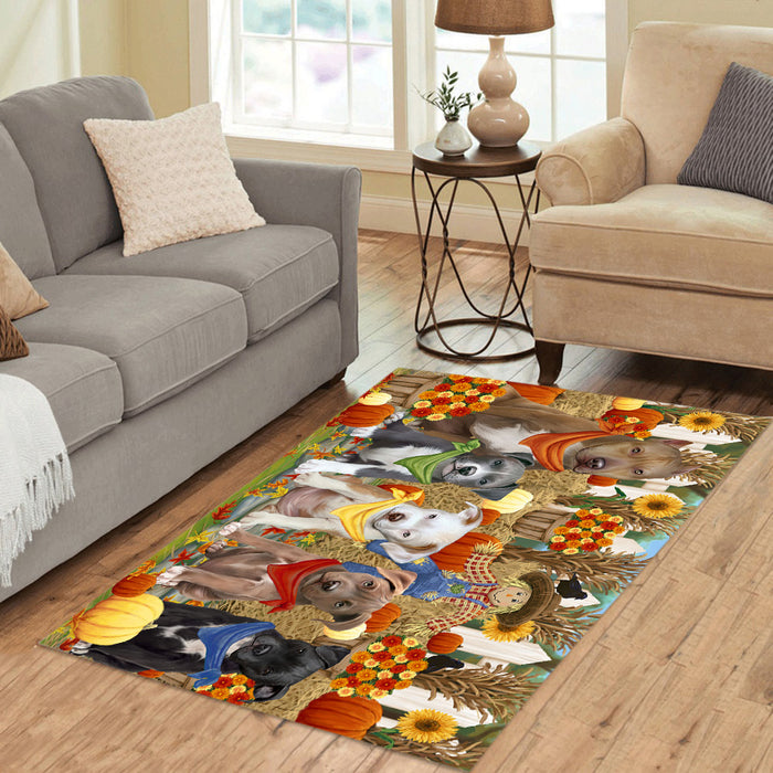 Fall Festive Harvest Time Gathering Pit Bull Dogs Area Rug