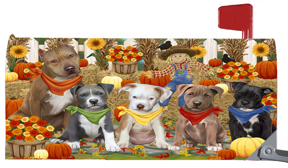 Fall Festive Harvest Time Gathering Pitbull Dogs 6.5 x 19 Inches Magnetic Mailbox Cover Post Box Cover Wraps Garden Yard Décor MBC49102