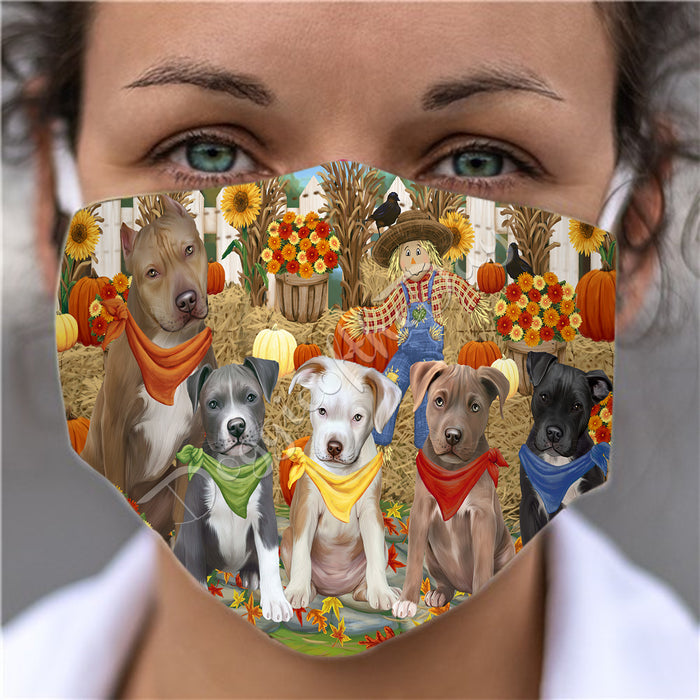Fall Festive Harvest Time Gathering  Pitbull Dogs Face Mask FM48557