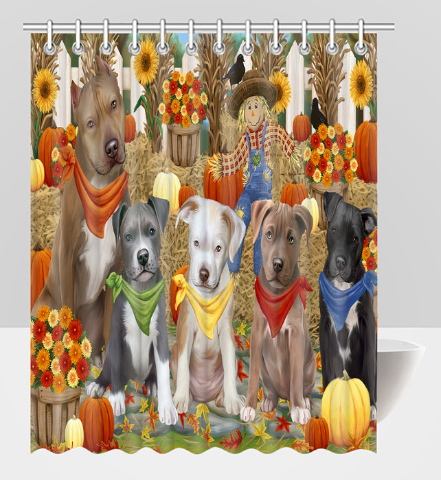 Fall Festive Harvest Time Gathering Pit Bull Dogs Shower Curtain