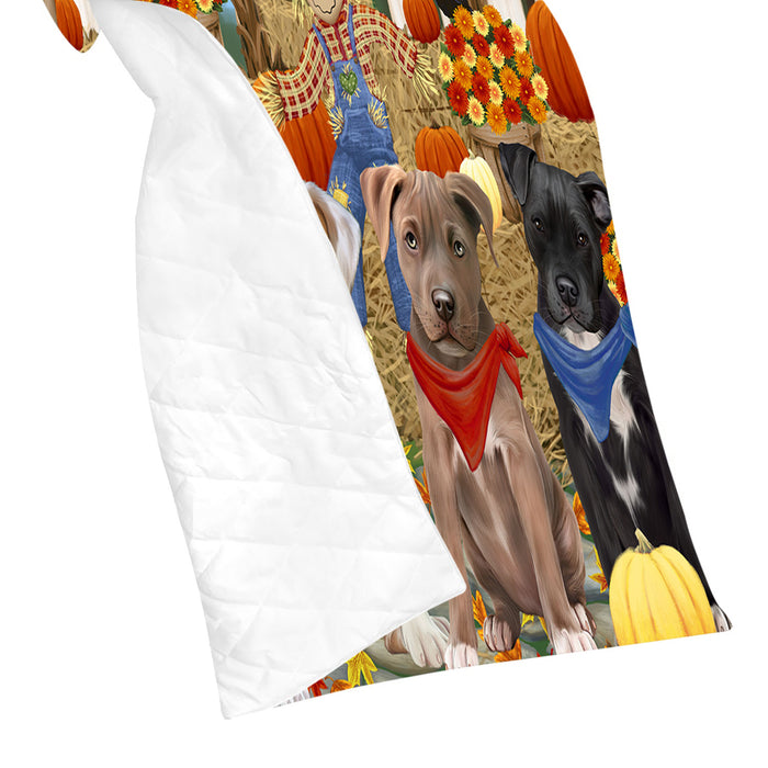 Fall Festive Harvest Time Gathering Pit Bull Dogs Quilt