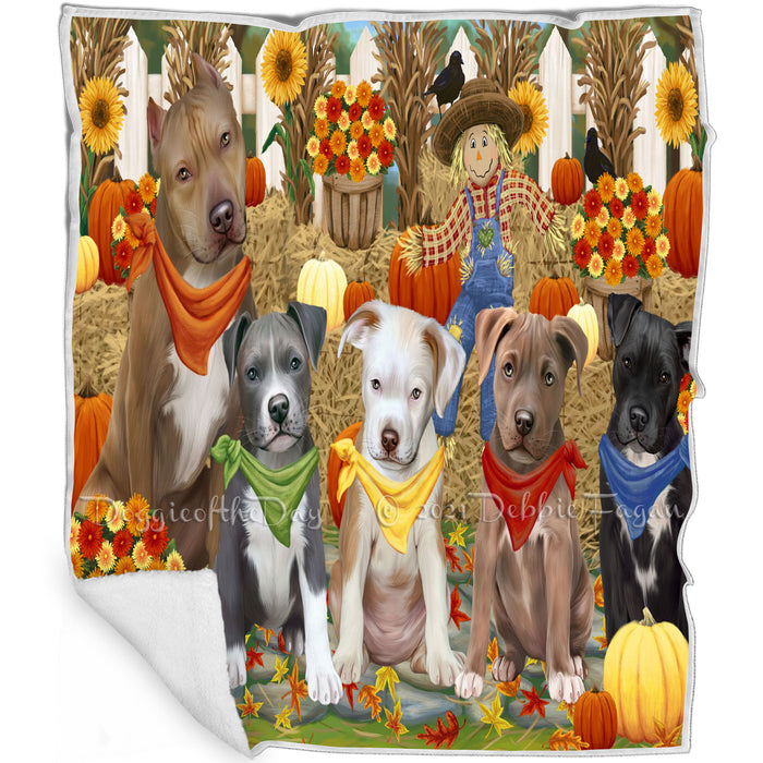 Fall Festive Gathering Pit Bulls Dog with Pumpkins Blanket BLNKT73209