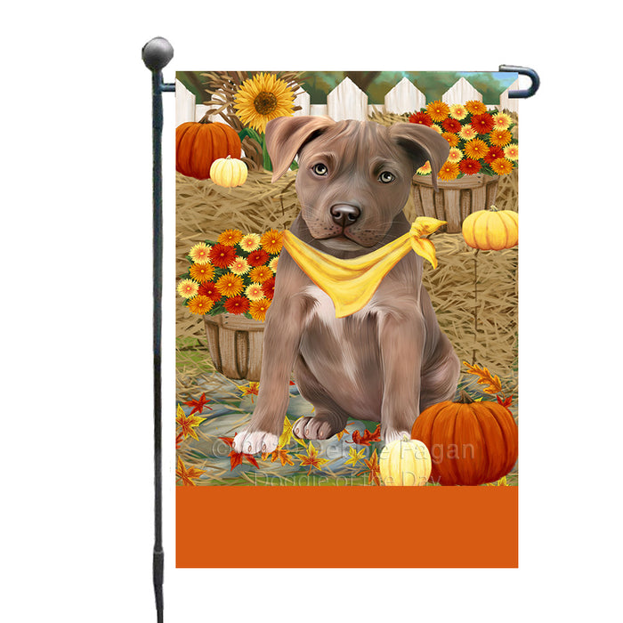 Personalized Fall Autumn Greeting Pit Bull Dog with Pumpkins Custom Garden Flags GFLG-DOTD-A61995