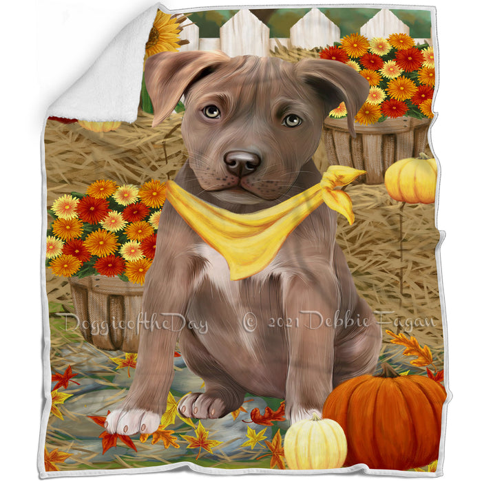 Fall Autumn Greeting Pit Bull Dog with Pumpkins Blanket BLNKT73479
