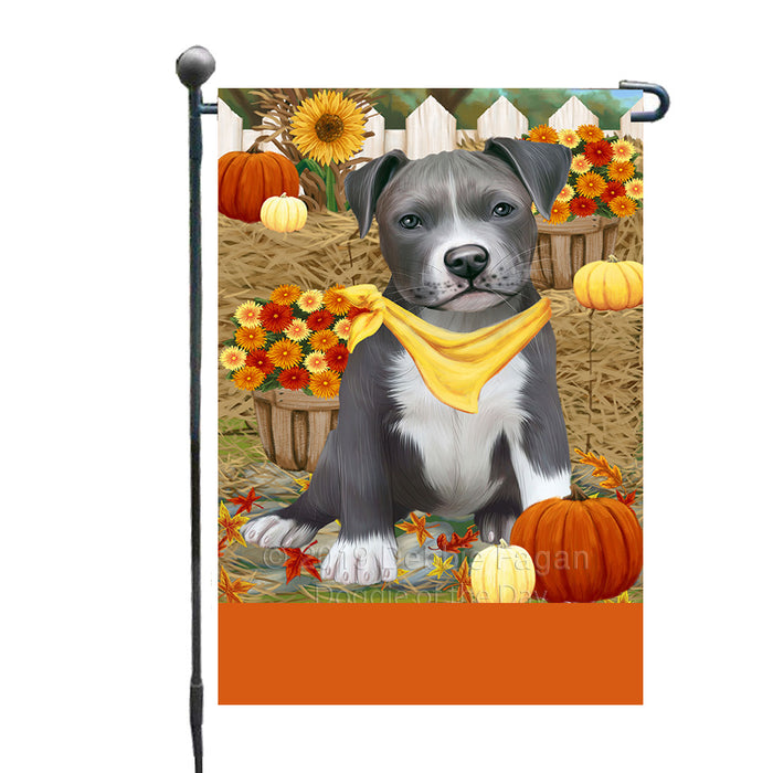 Personalized Fall Autumn Greeting Pit Bull Dog with Pumpkins Custom Garden Flags GFLG-DOTD-A61996