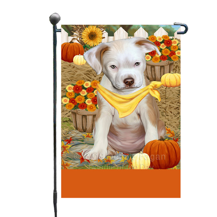 Personalized Fall Autumn Greeting Pit Bull Dog with Pumpkins Custom Garden Flags GFLG-DOTD-A61997