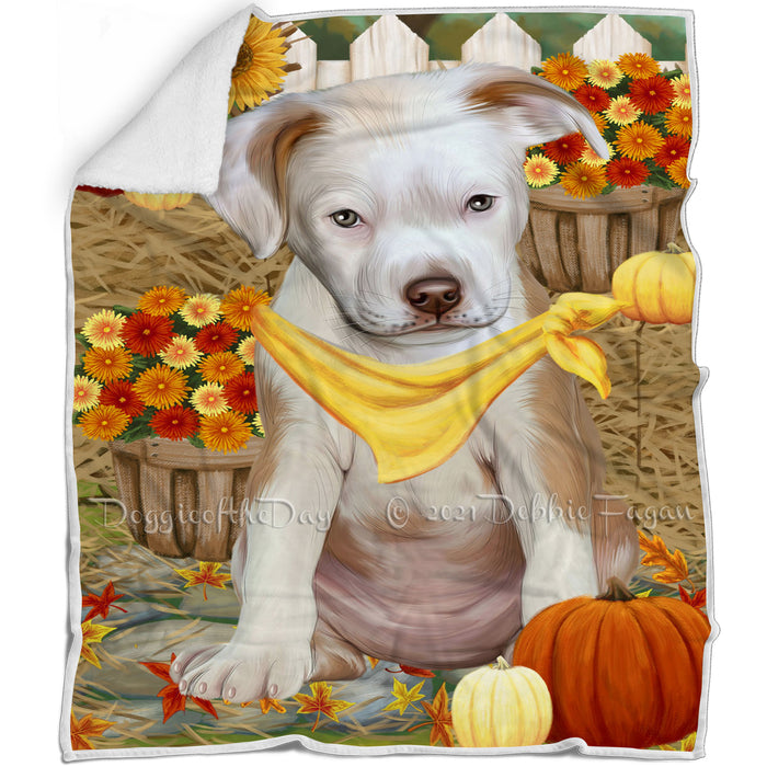 Fall Autumn Greeting Pit Bull Dog with Pumpkins Blanket BLNKT73497