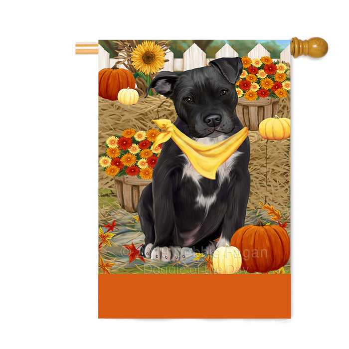 Personalized Fall Autumn Greeting Pit Bull Dog with Pumpkins Custom House Flag FLG-DOTD-A62054