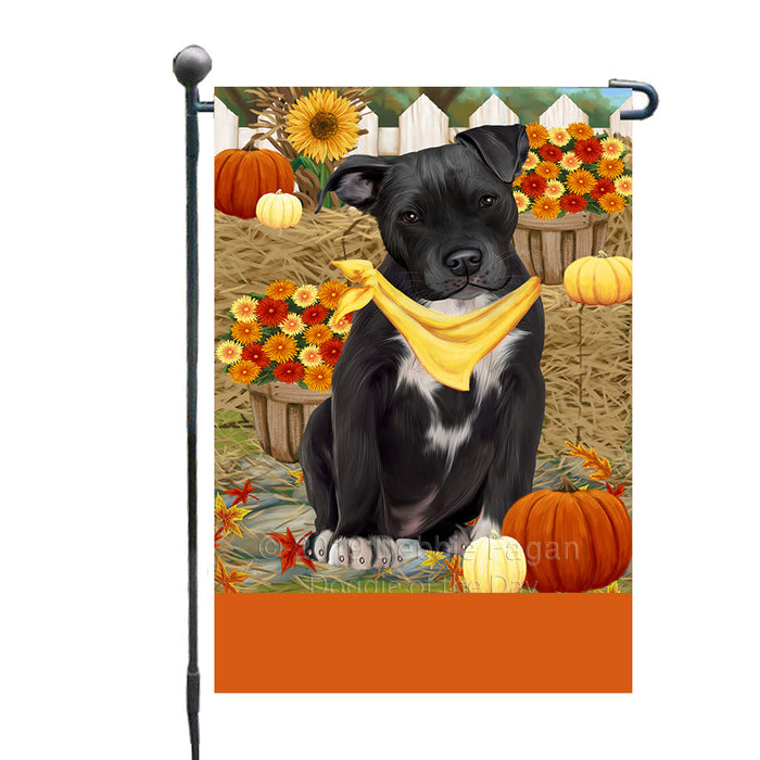 Personalized Fall Autumn Greeting Pit Bull Dog with Pumpkins Custom Garden Flags GFLG-DOTD-A61998
