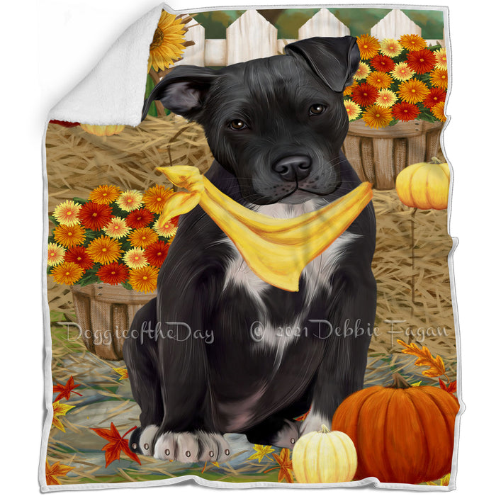 Fall Autumn Greeting Pit Bull Dog with Pumpkins Blanket BLNKT73506