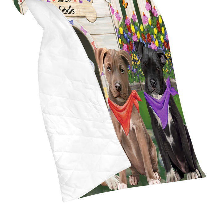 Spring Dog House Pit Bull Dogs Quilt