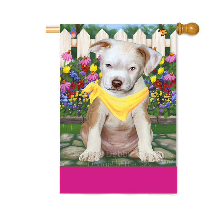 Personalized Spring Floral Pit Bull Dog Custom House Flag FLG-DOTD-A62994