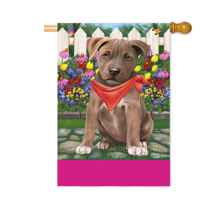 Personalized Spring Floral Pit Bull Dog Custom House Flag FLG-DOTD-A62995