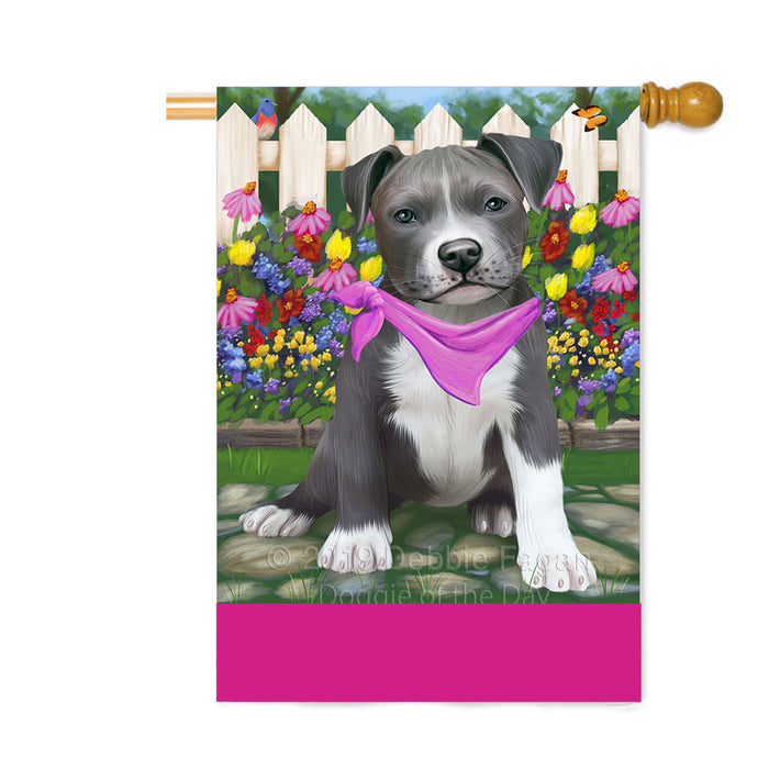 Personalized Spring Floral Pit Bull Dog Custom House Flag FLG-DOTD-A62997