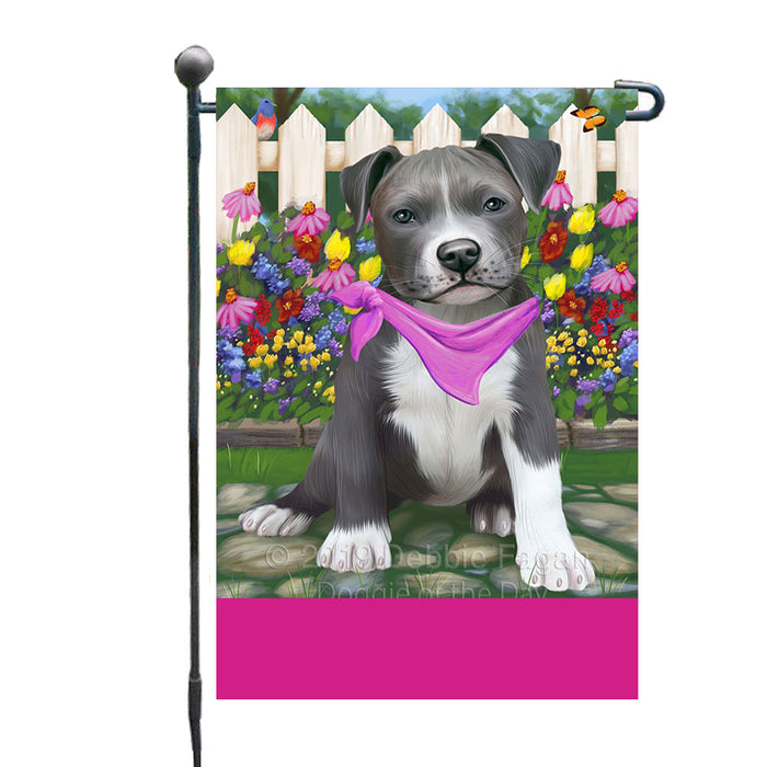 Personalized Spring Floral Pit Bull Dog Custom Garden Flags GFLG-DOTD-A62941