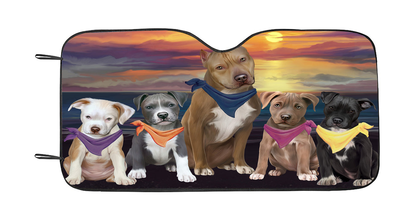 Family Sunset Portrait Pit Bull Dogs Car Sun Shade