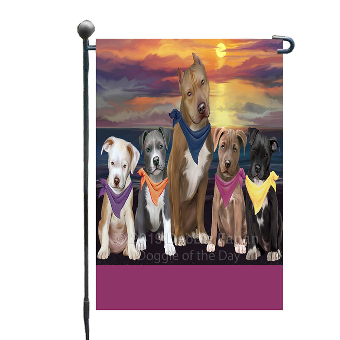 Personalized Family Sunset Portrait Pit Bull Dogs Custom Garden Flags GFLG-DOTD-A60618