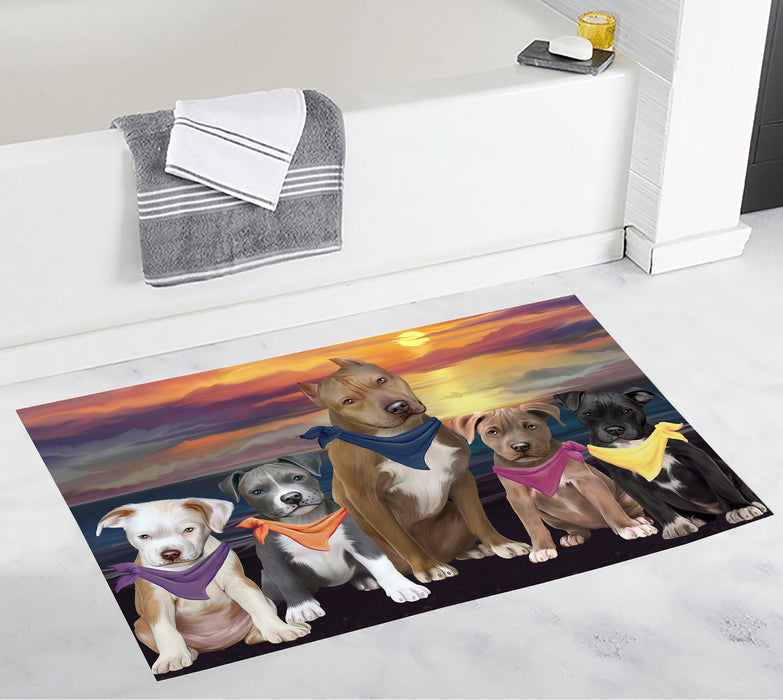 Family Sunset Portrait Pit Bull Dogs Bath Mat