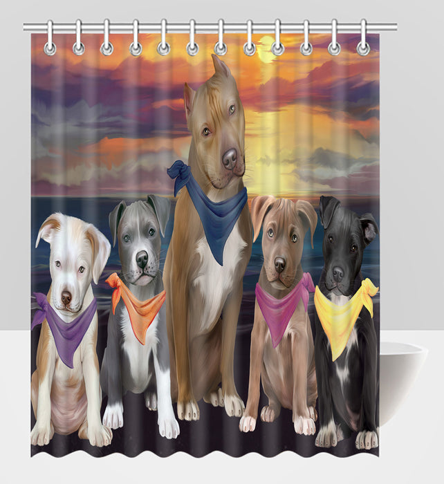 Family Sunset Portrait Pit Bull Dogs Shower Curtain